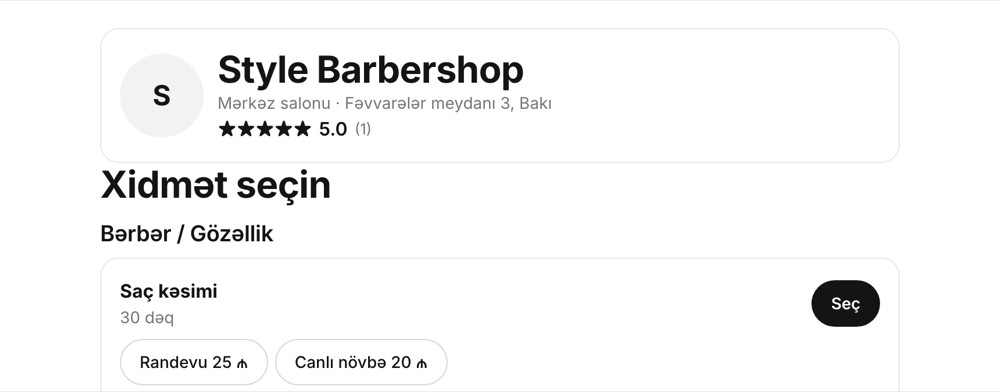 Bron linki səhifəsi: xidmətlər, randevu və canlı növbə qiymətləri